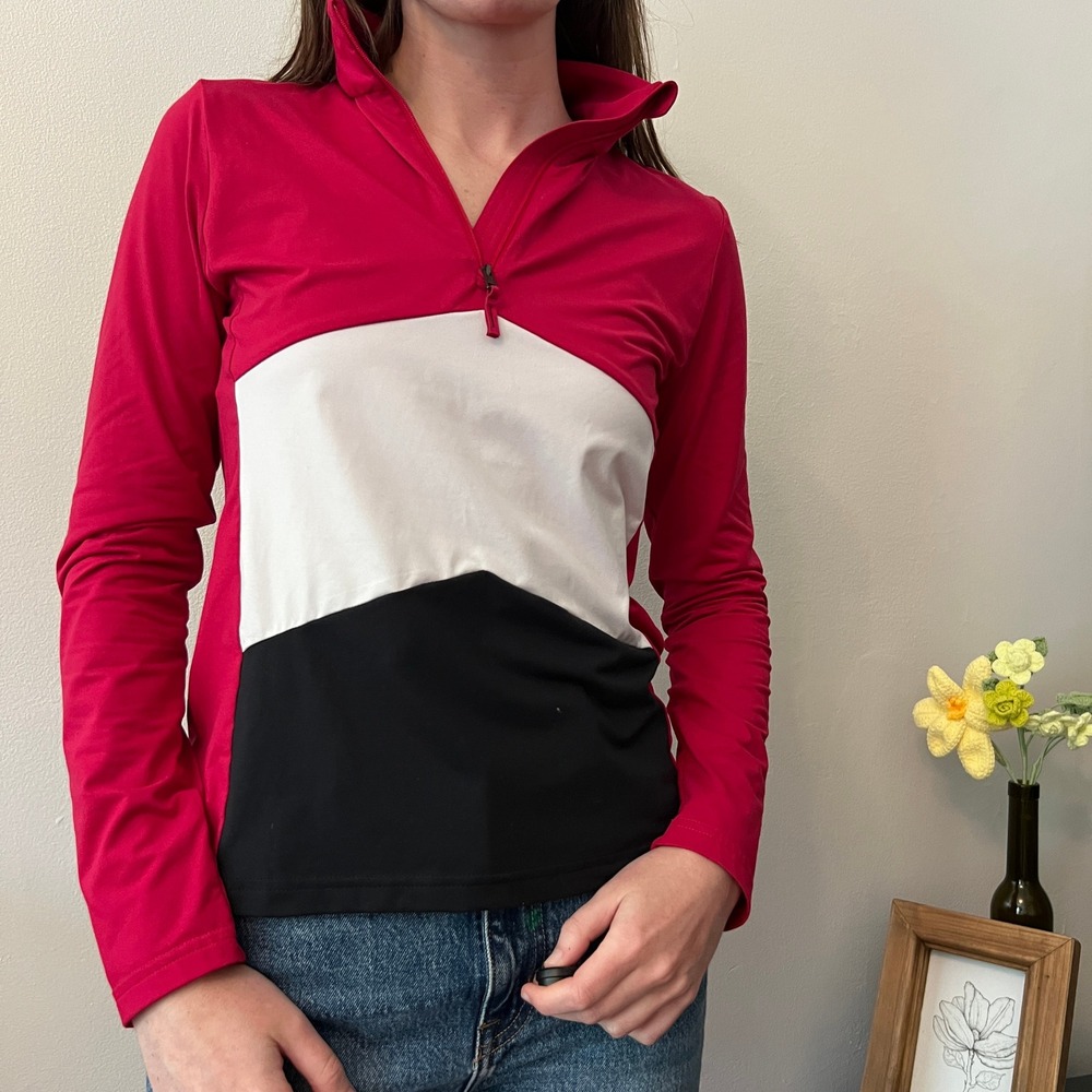 KJUS Julie Midlayer Half-Zip Red White Black Colorblock Girls Sz 164 Womens S